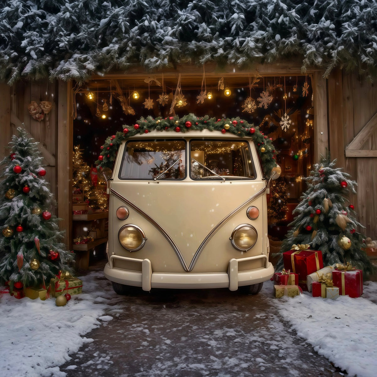 Christmas Farm Backdrop Vintage Van Barn Display Christmas Photography Backdrops UK RR69-99