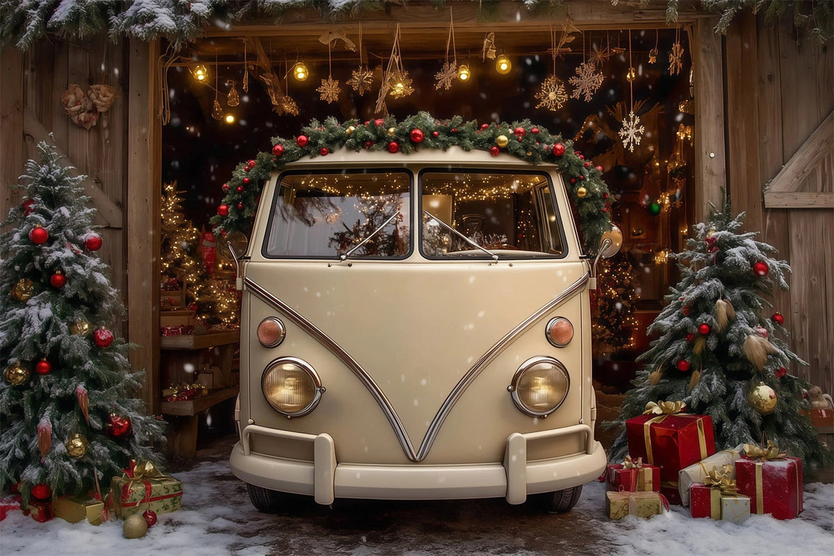 Christmas Farm Backdrop Vintage Van Barn Display Christmas Photography Backdrops UK RR69-99
