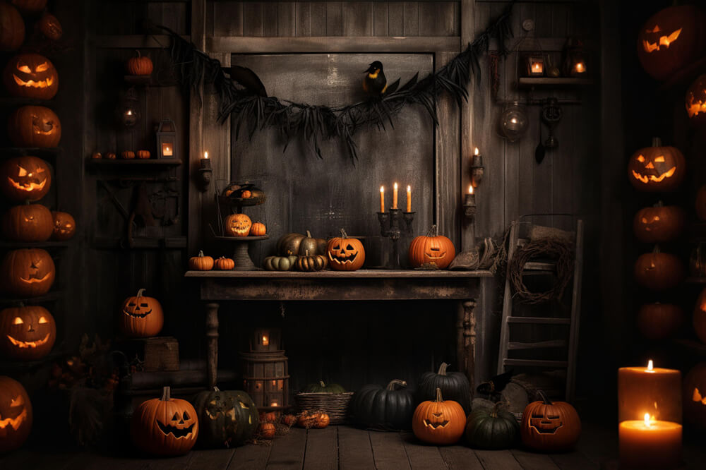 Halloween Witch House Pumpkins Backdrop UK RR7-100