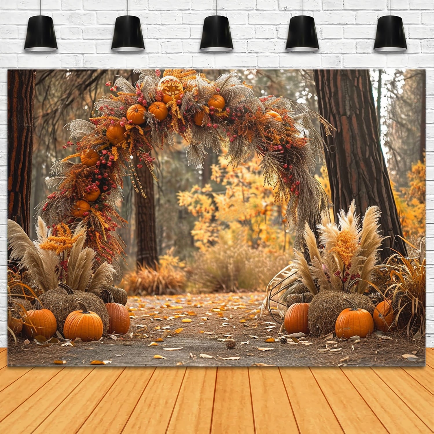 Autumn Forest Pumpkins Dried Reed Backdrop UK RR7-150