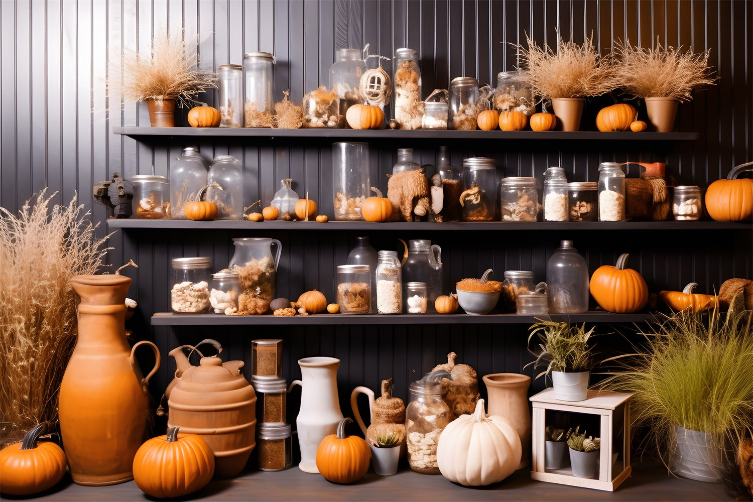 Autumn Pumpkin Jar Shelf Decor Backdrop UK RR7-267