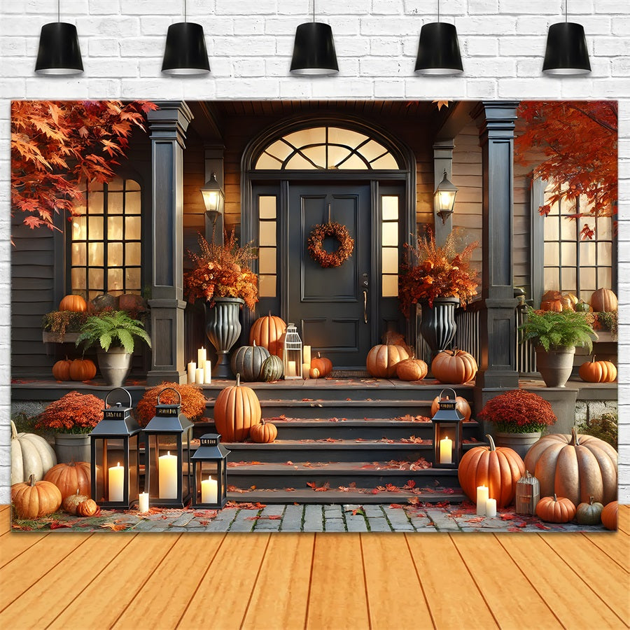 Autumn Front Porch Pumpkins Lanterns Backdrop UK RR7-298