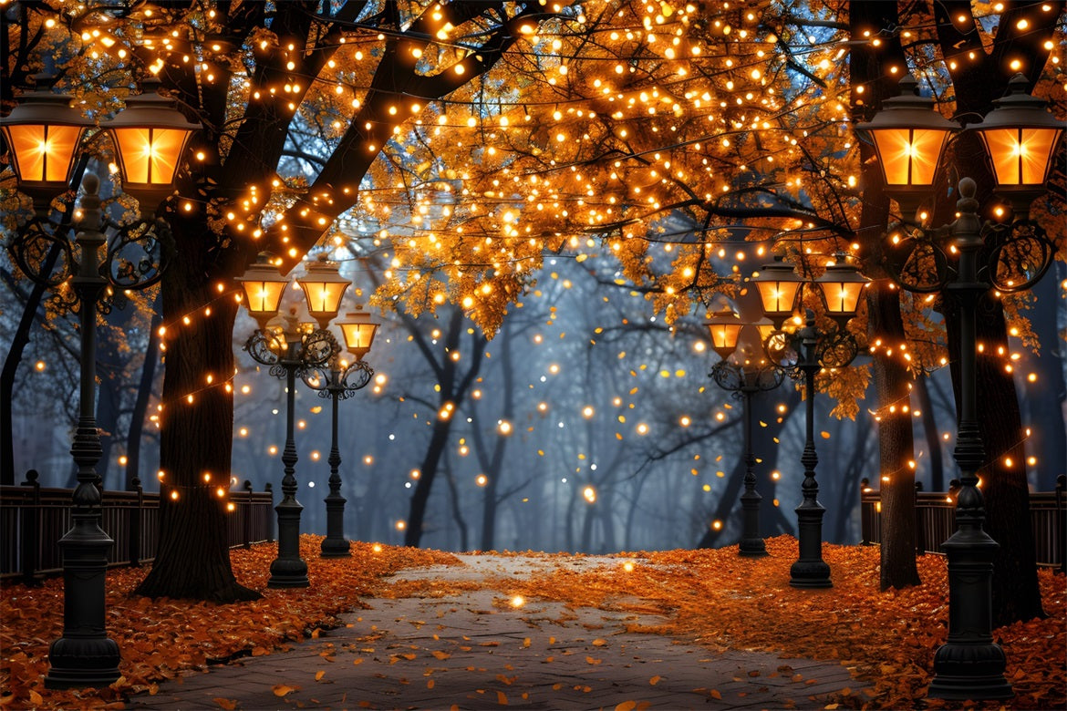 Enchanted Autumn Walkway Lamp Trees Backdrop UK RR7-349