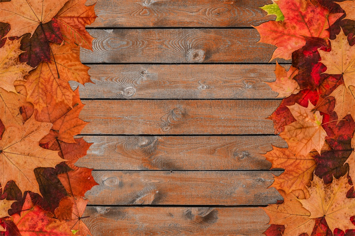 Maple Leaves Vintage Wood Floor Backdrop UK RR7-537