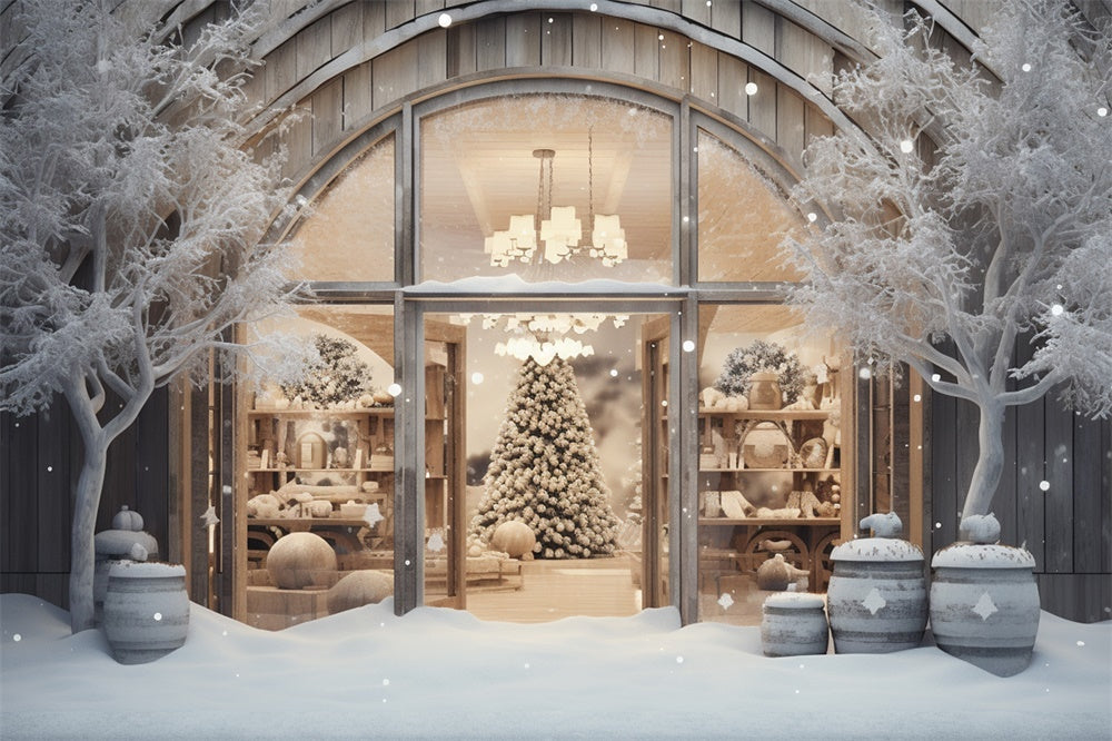 Christmas Shop Window Snow Scenery Backdrop UK RR7-851