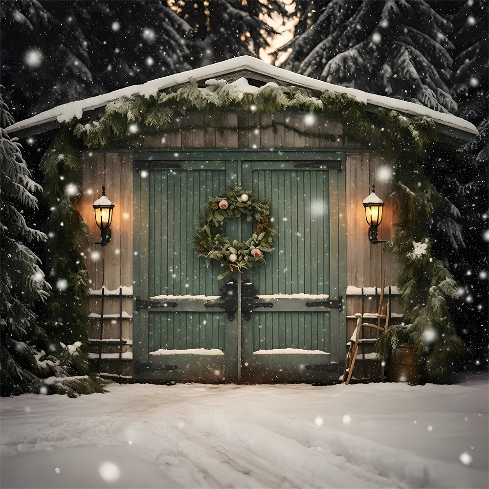 Christmas Tree Snowflake Woods Cabin Backdrop UK RR7-871