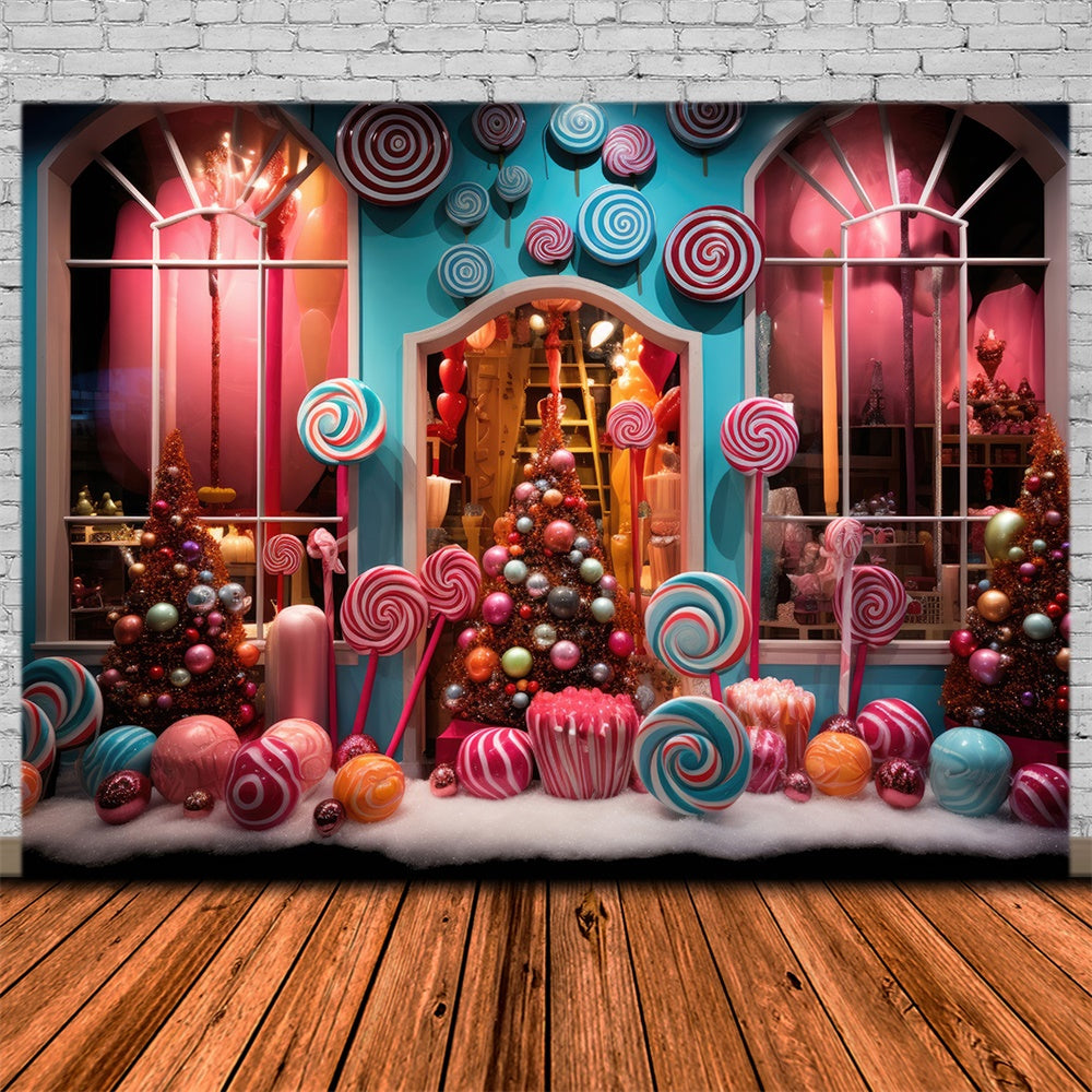 Christmas Whimsical Candy Shop Window Backdrop UK RR8-232