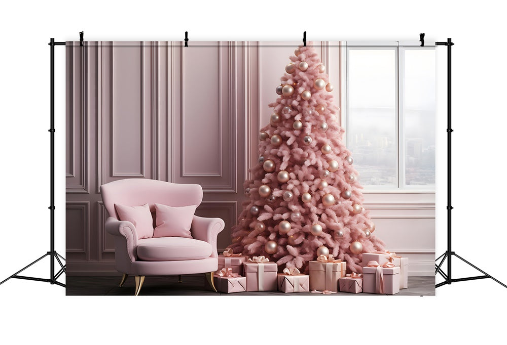 Christmas Pink Elegant Living Room Tree Backdrop RR8-263