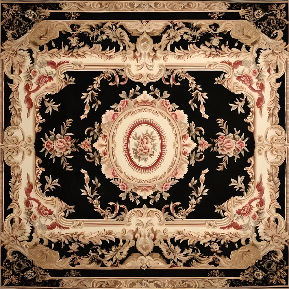 Black and Pink Rose Pattern Carpet Floor Backdrop UK RR8-301