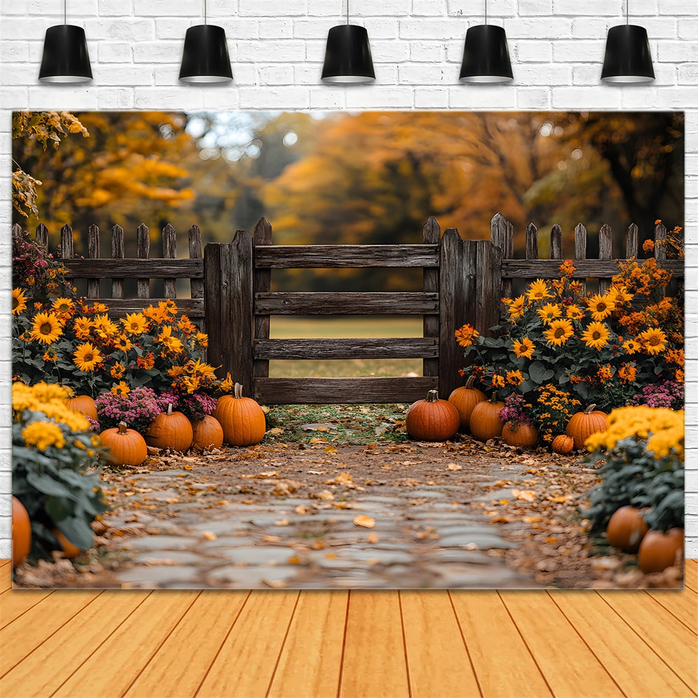 Autumn Rustic Gate and Pumpkin Backdrop UK RR8-309