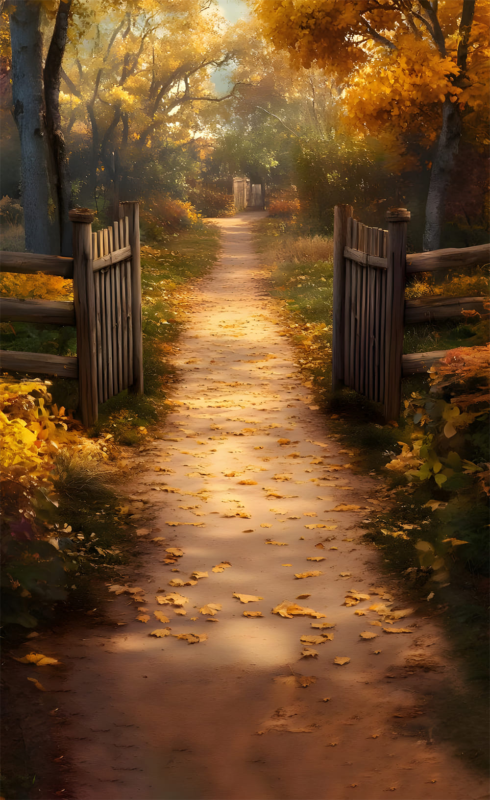 Autumn Cottage Sweep Maple Leaves Path Backdrop UK RR8-334