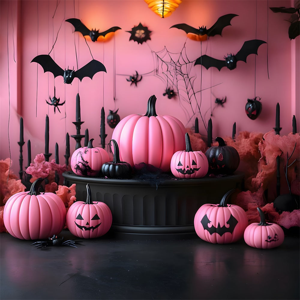Halloween Pink Wall Pumpkins Bats Backdrop UK RR8-388