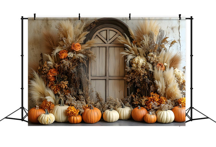 Autumn Harvest Boho Pumpkin Floral Backdrop UK RR8-505