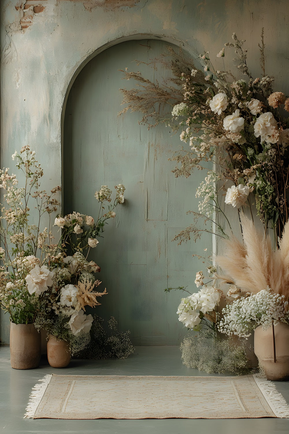 Soft Pastel Floral Arched Boho Backdrop UK RR8-507