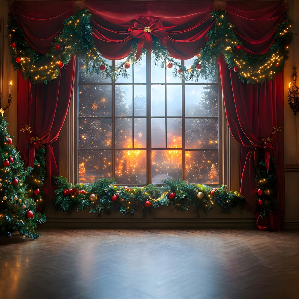 Christmas Window Red Curtain Backdrop UK RR8-65