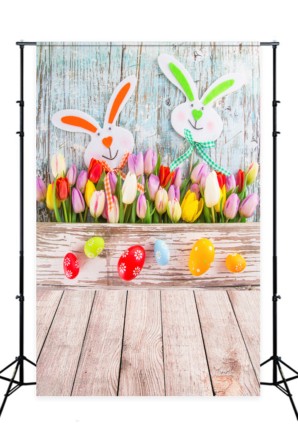 Easter Eggs Bunny Spring Flowers Decorations Backdrop UK for Photo Studio S-897
