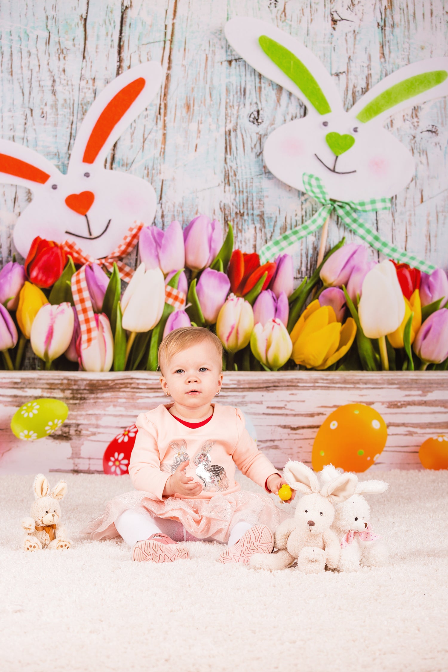 Easter Eggs Bunny Spring Flowers Decorations Backdrop UK for Photo Studio S-897