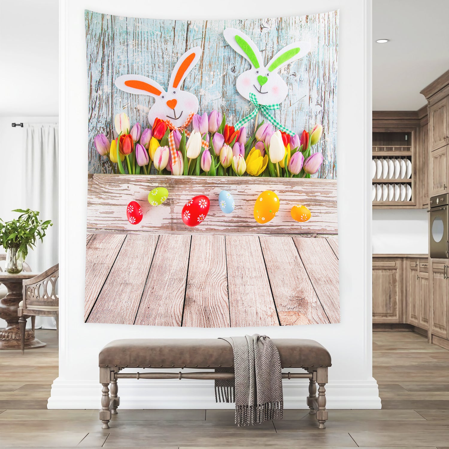 Easter Eggs Bunny Spring Flowers Decorations Backdrop UK for Photo Studio S-897