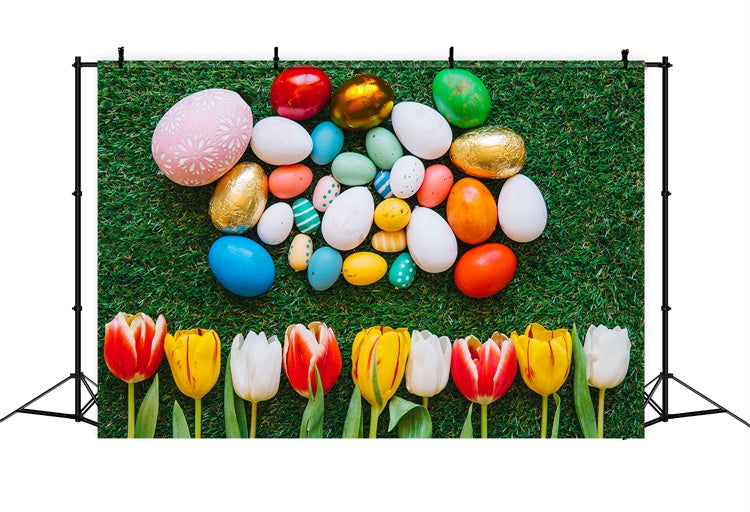 Easter Photo Backdrop Ideas Colorful Egg Green Grass Backdrop UK TWW3-14