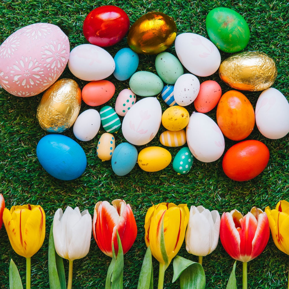 Easter Photo Backdrop Ideas Colorful Egg Green Grass Backdrop UK TWW3-14