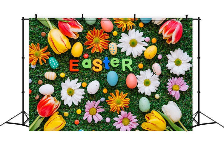 Easter Photo Backdrop Tulip Daisy Egg Decoration Backdrop UK TWW3-15