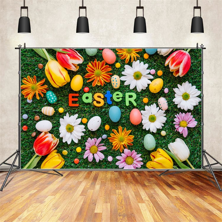 Easter Photo Backdrop Tulip Daisy Egg Decoration Backdrop UK TWW3-15