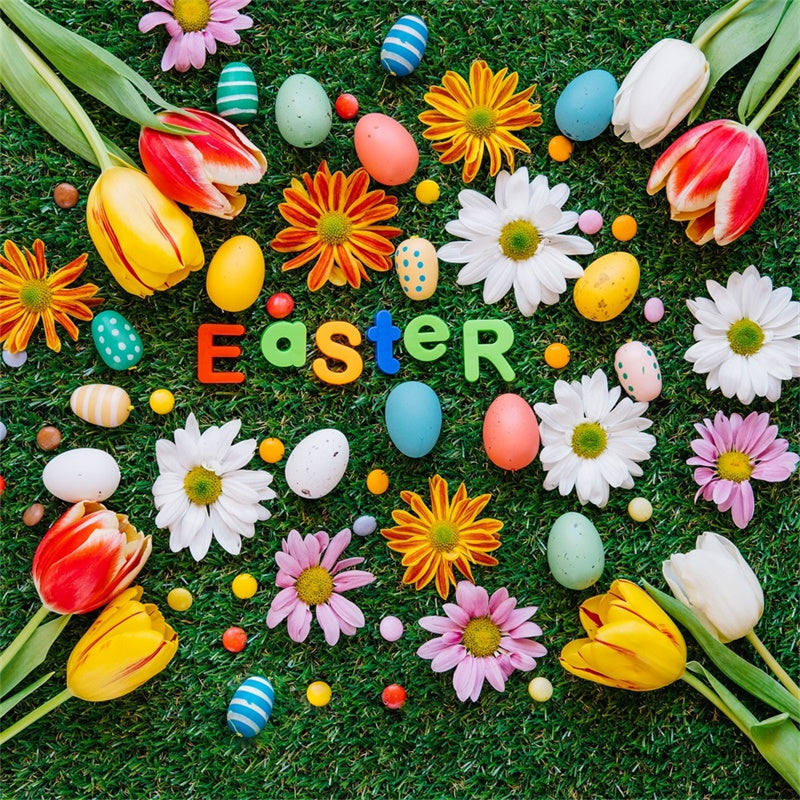 Easter Photo Backdrop Tulip Daisy Egg Decoration Backdrop UK TWW3-15