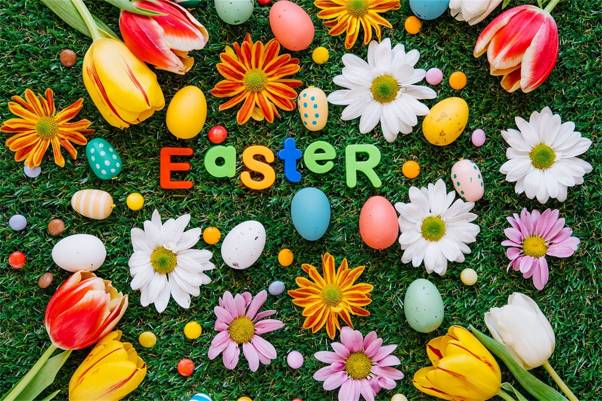 Easter Photo Backdrop Tulip Daisy Egg Decoration Backdrop UK TWW3-15
