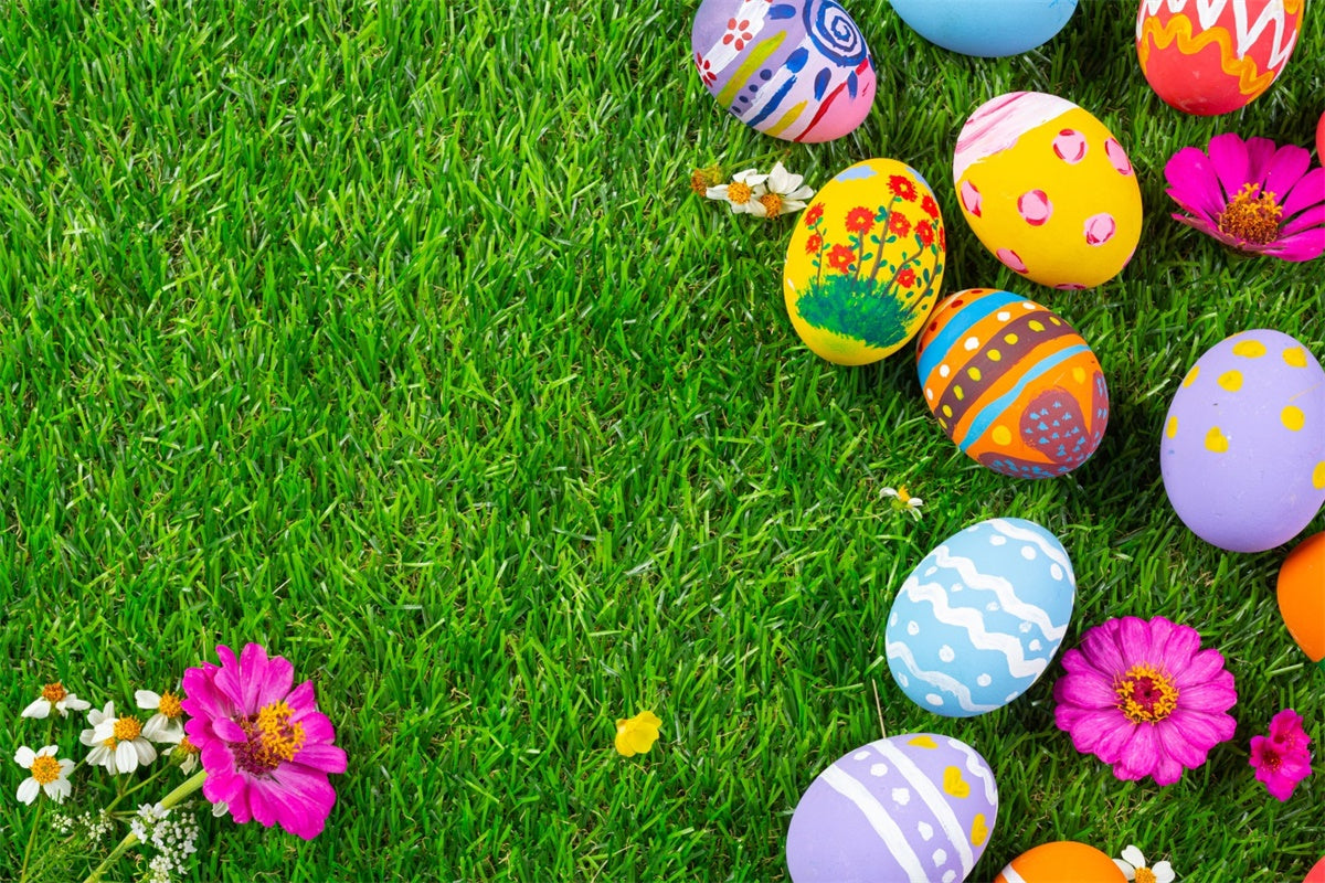 Easter Backdrops For Photos Hand-Painted Eggs Grass Backdrop UK TWW3-17