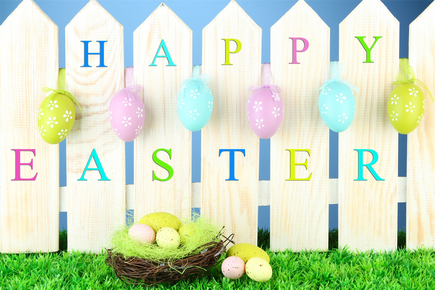 Easter Photo Backdrop Hanging Egg Festive Fence Backdrop UK TWW3-18