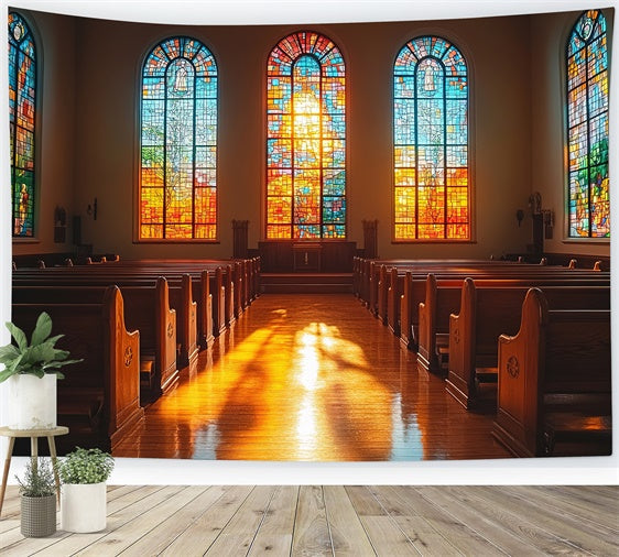 Easter Backdrops For Church Stained Glass Morning Church Backdrop UK TWW3-2