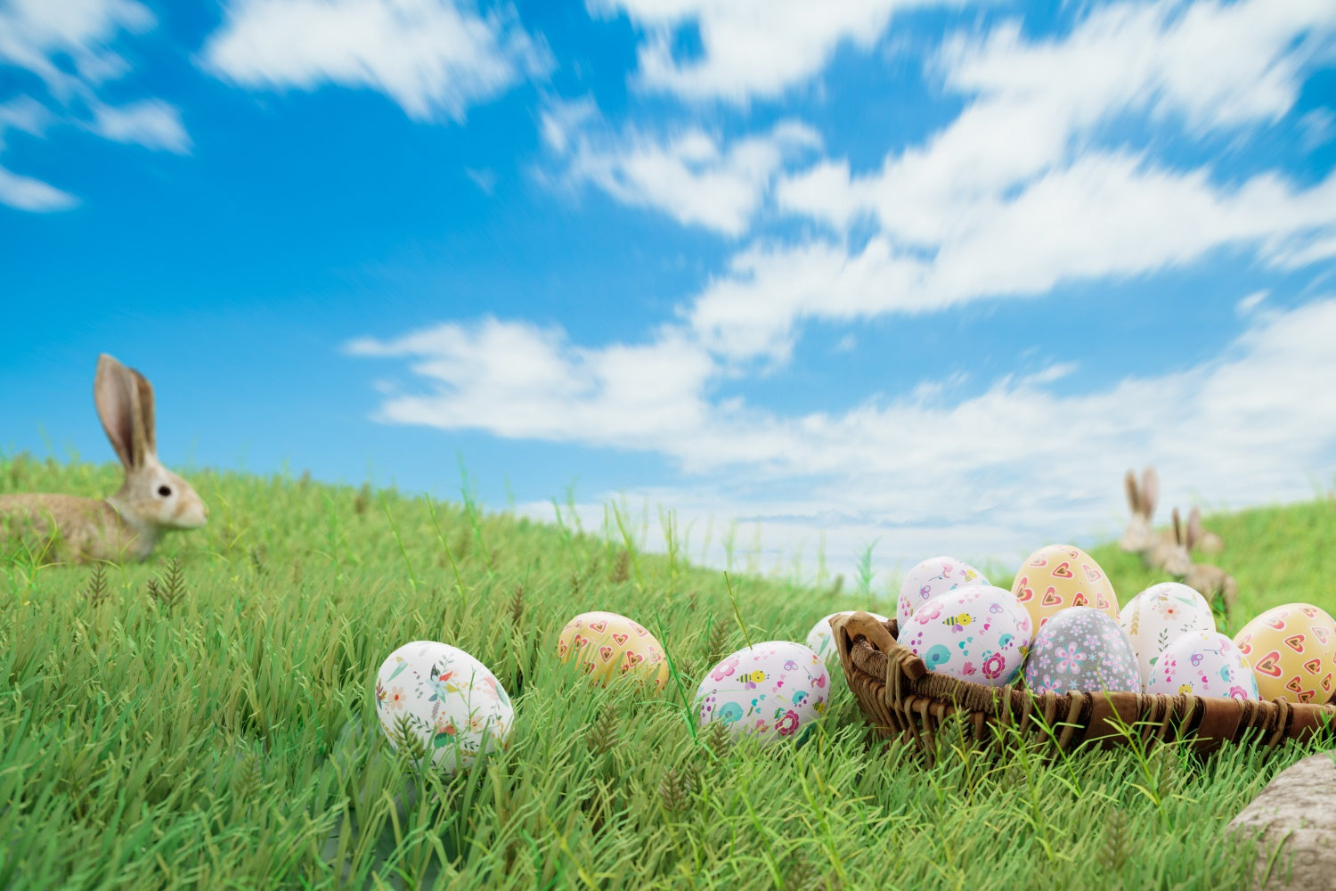 Easter Picture Ideas Cheerful Meadow Egg Field Backdrop UK TWW3-23