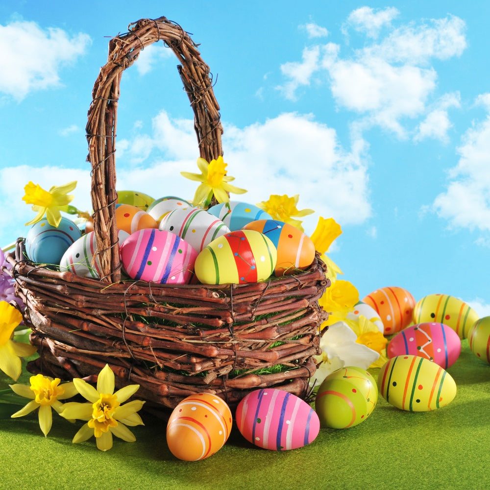 Easter Backdrops For Photos Spring Bloom Egg Basket Backdrop UK TWW3-26