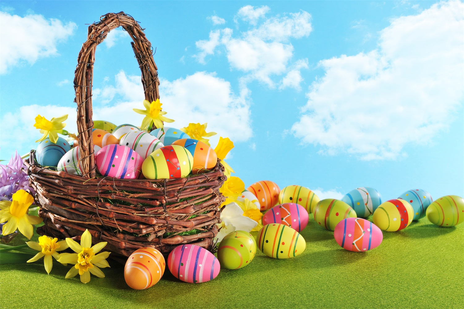 Easter Backdrops For Photos Spring Bloom Egg Basket Backdrop UK TWW3-26