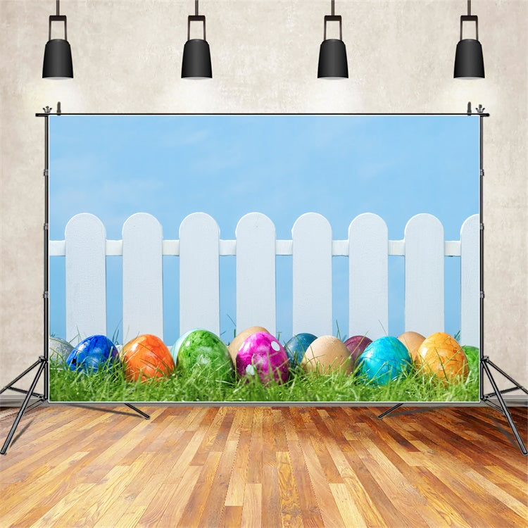 Easter Backdrop Photography White Fence Colorful Egg Backdrop UK TWW3-28