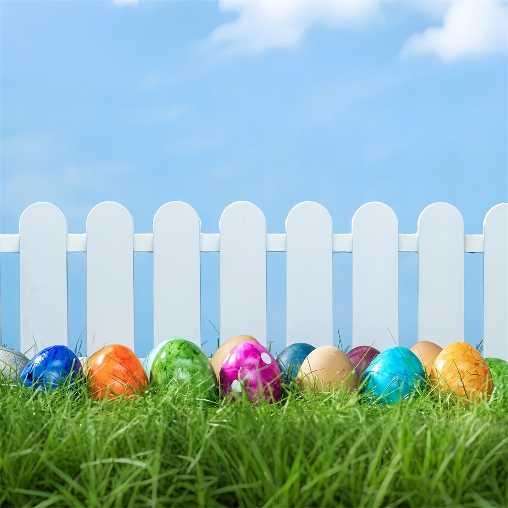 Easter Backdrop Photography White Fence Colorful Egg Backdrop UK TWW3-28