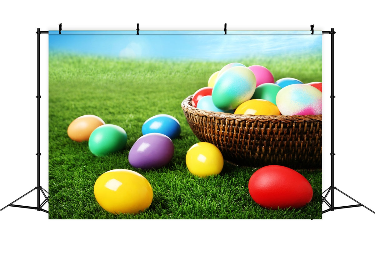 Easter Photo Backdrop Ideas Colorful Egg Basket Meadow Backdrop UK TWW3-29