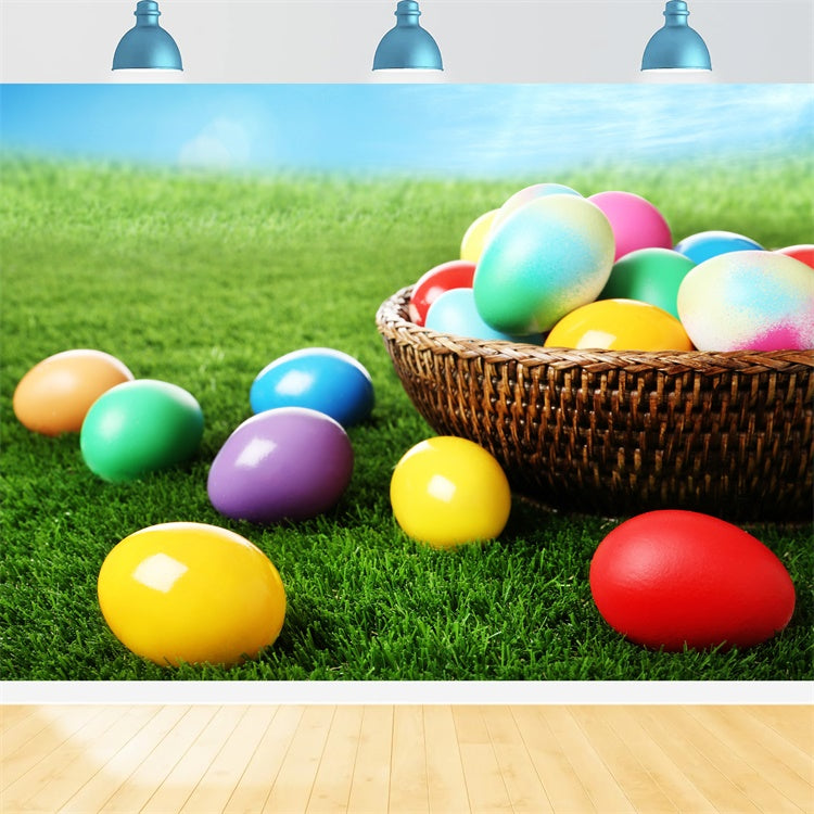 Easter Photo Backdrop Ideas Colorful Egg Basket Meadow Backdrop UK TWW3-29