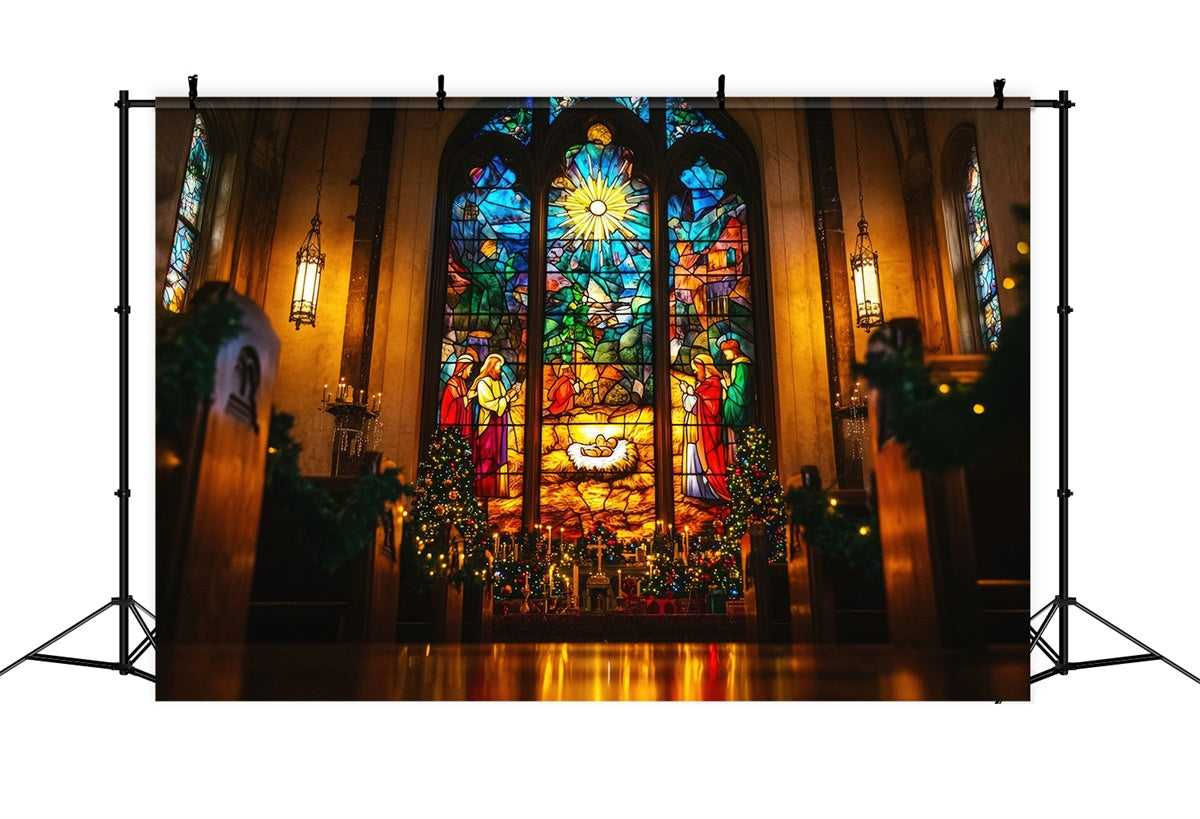 Easter Photo Backdrop Nativity Scene Stained Glass Backdrop UK TWW3-3