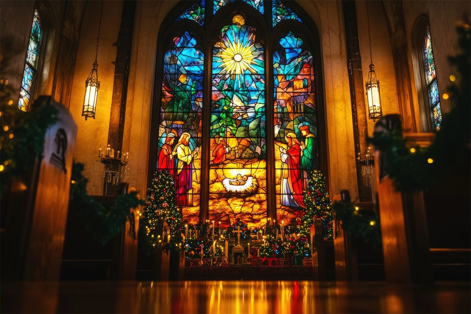 Easter Photo Backdrop Nativity Scene Stained Glass Backdrop UK TWW3-3