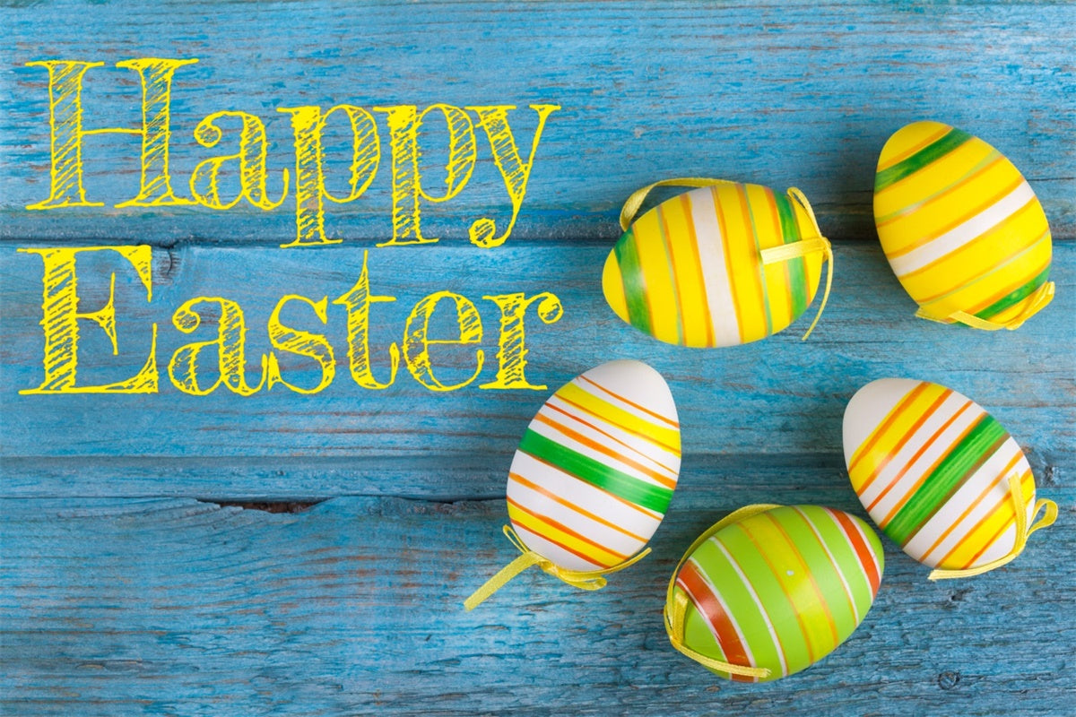 Easter Backdrop Rustic Blue Vibrant Striped Egg Backdrop UK TWW3-31