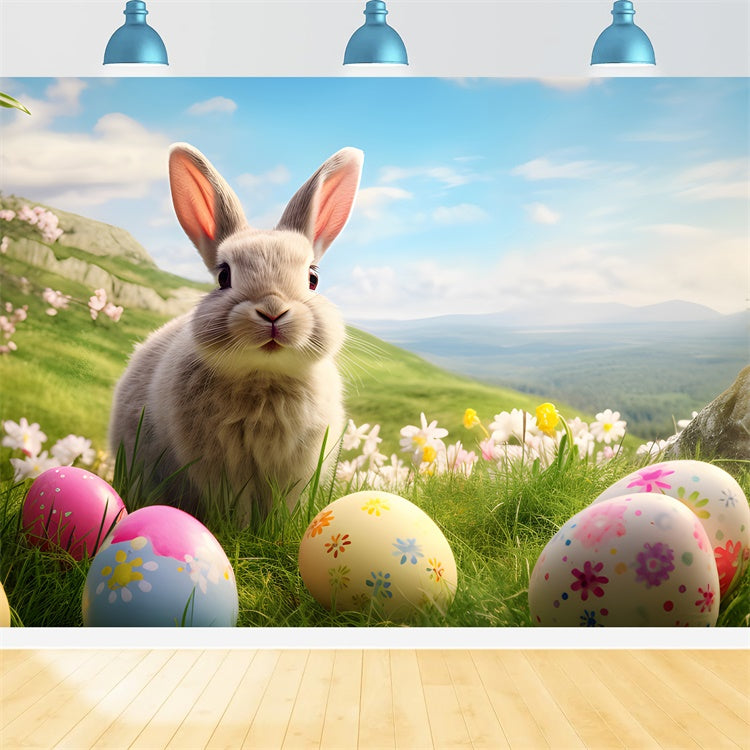 Easter Egg Backdrop Happy Bunny Spring Hillside Backdrop UK TWW3-33