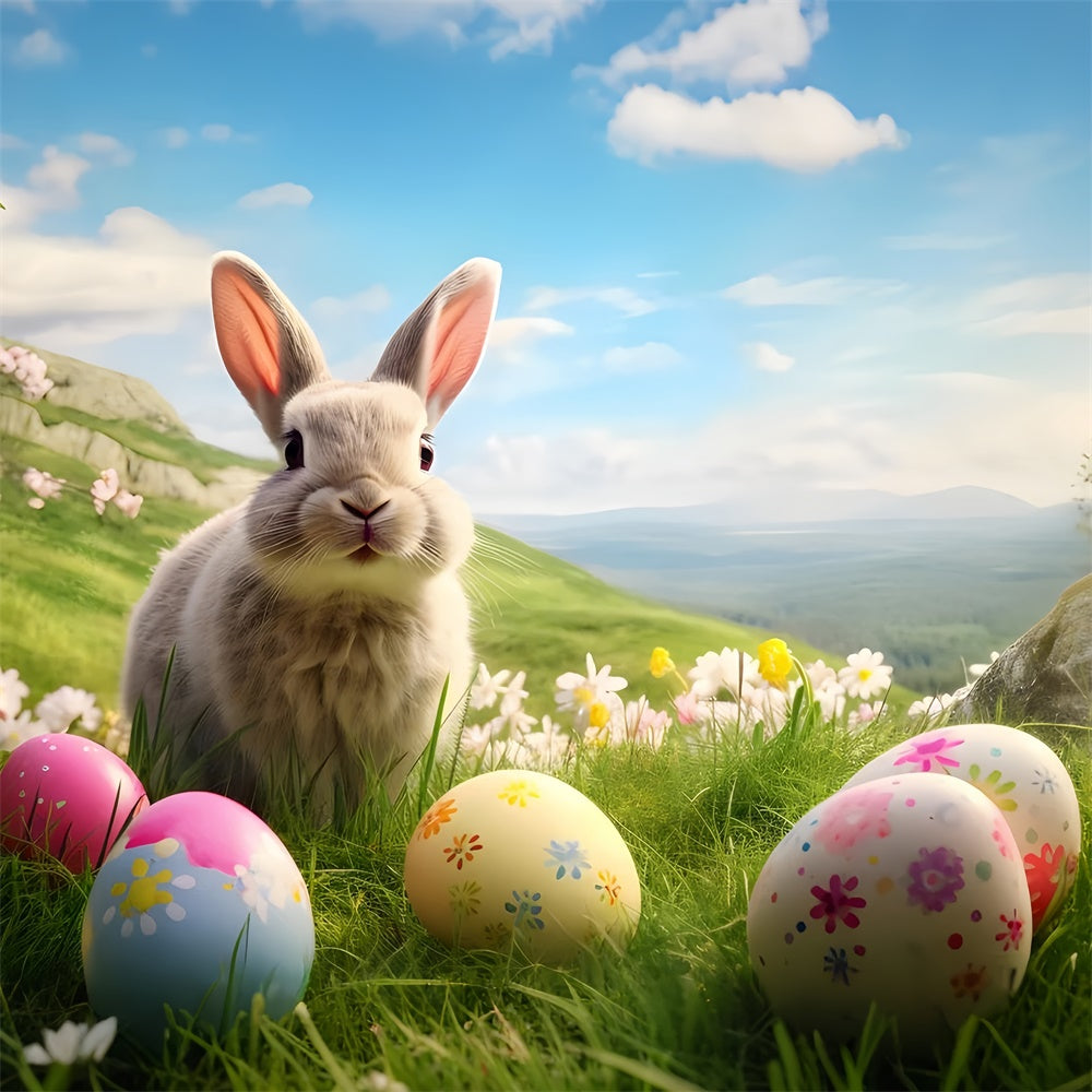 Easter Egg Backdrop Happy Bunny Spring Hillside Backdrop UK TWW3-33