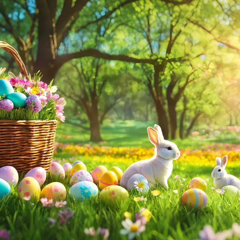 Easter Picture Backdrops Sunlit Forest Bunny Egg Backdrop UK TWW3-36