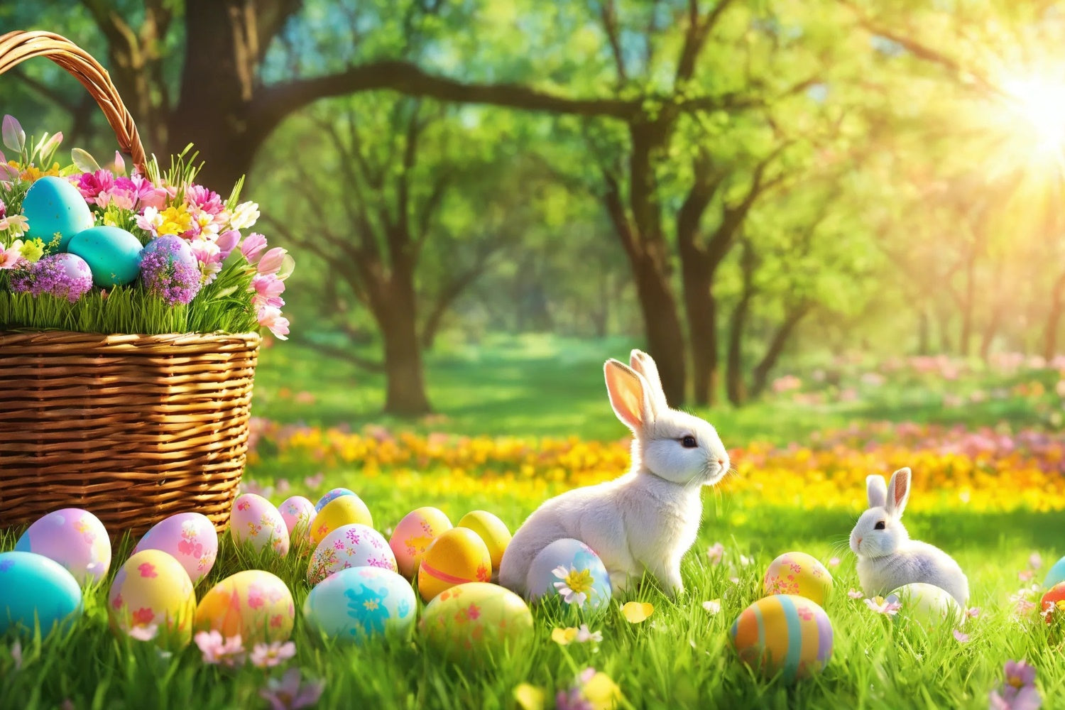 Easter Picture Backdrops Sunlit Forest Bunny Egg Backdrop UK TWW3-36