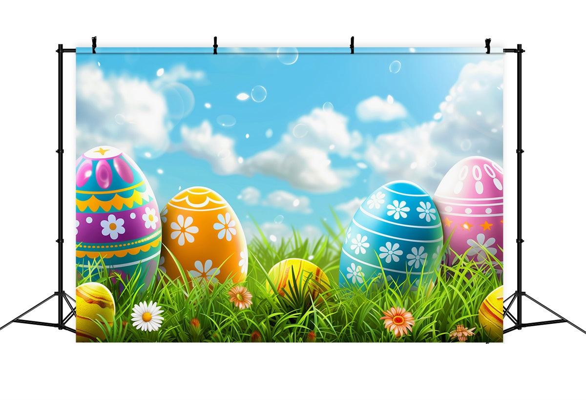 Easter Photo Backdrop Ideas Bright Sky Egg Meadow Backdrop UK TWW3-37