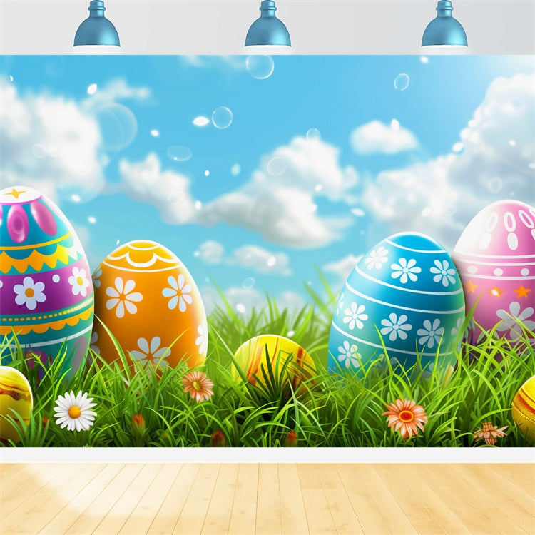Easter Photo Backdrop Ideas Bright Sky Egg Meadow Backdrop UK TWW3-37