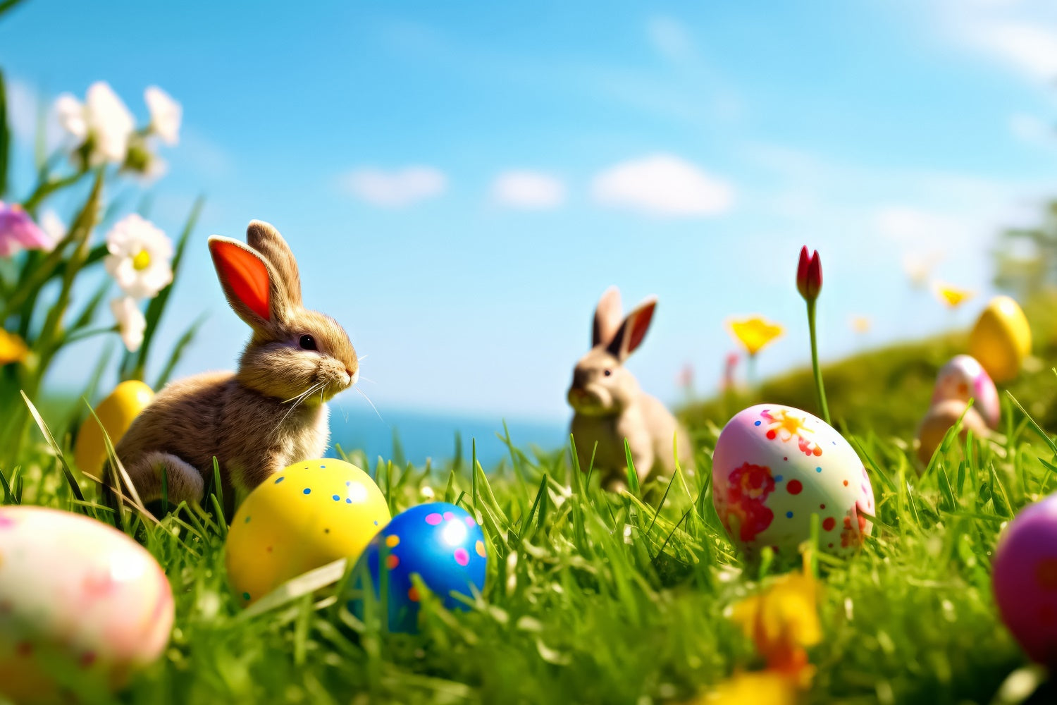 Photography Easter Backdrop Blooming Meadow Bunny Backdrop UK TWW3-41