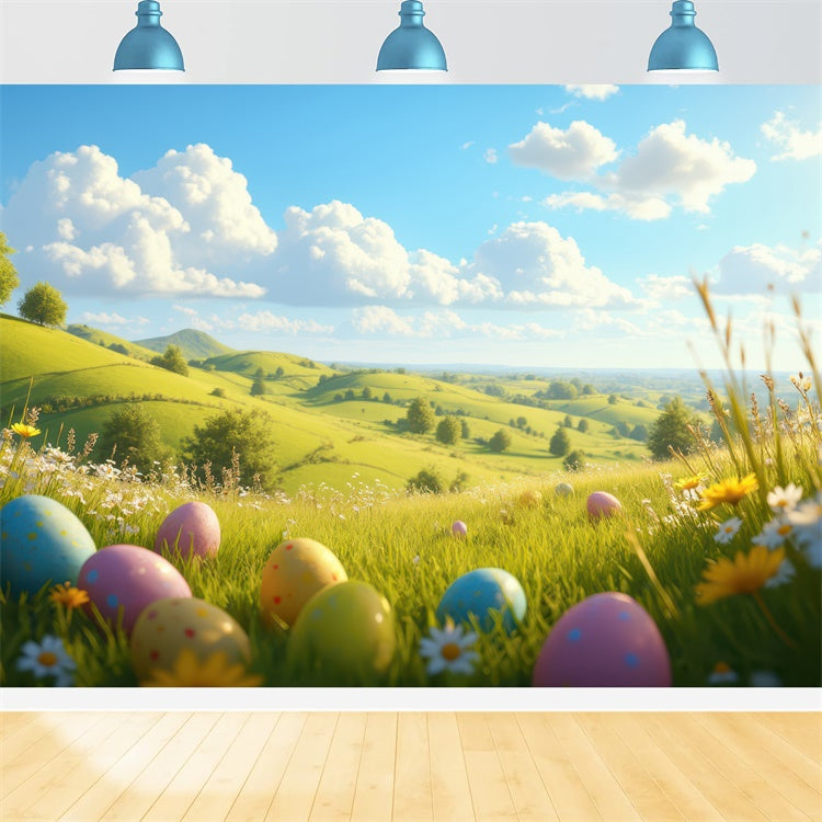 Easter Picture Backdrops Rolling Hills Egg Meadow Backdrop UK TWW3-45
