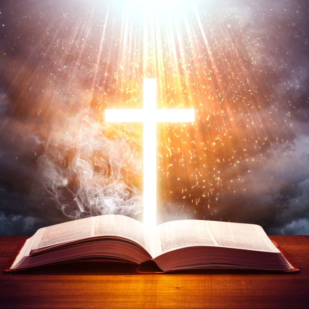 Easter Backdrops Photography Glowing Cross Holy Bible Backdrop UK TWW3-5
